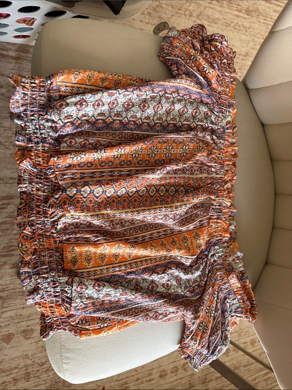 Off-Shoulder Orange Patterned Crop Top